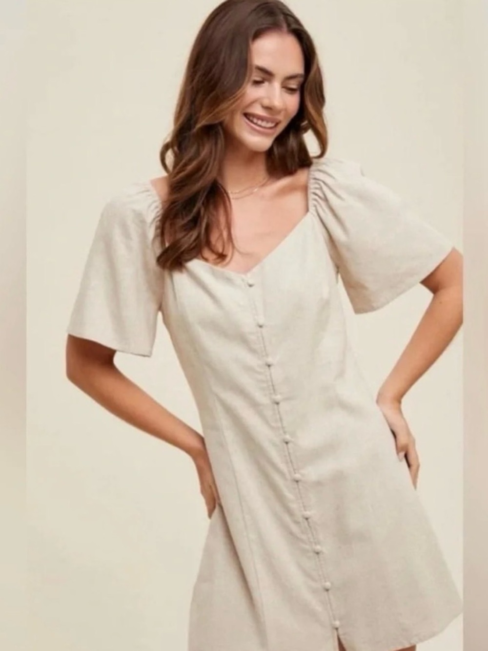 Abercrombie & Fitch Cream Button-Front Mini Dress